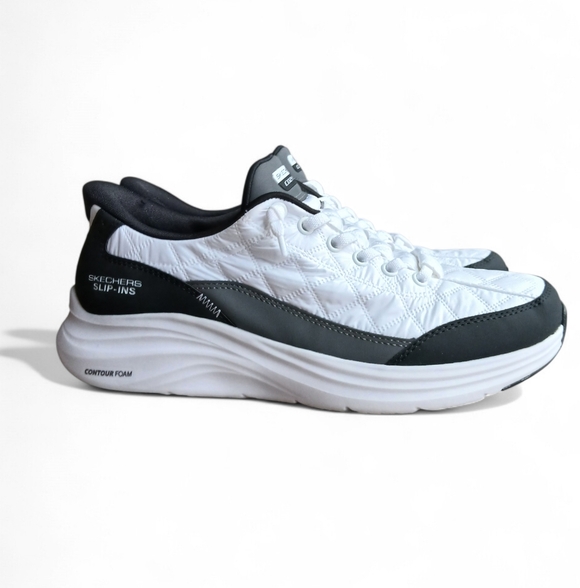 Skechers Slip-ins Women's Size 9 Quilted White and Black Athletic Shoes - Picture 3 of 8